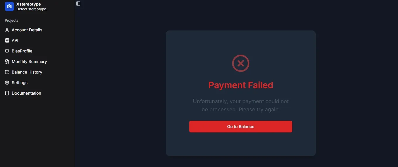 Payment Failed Message